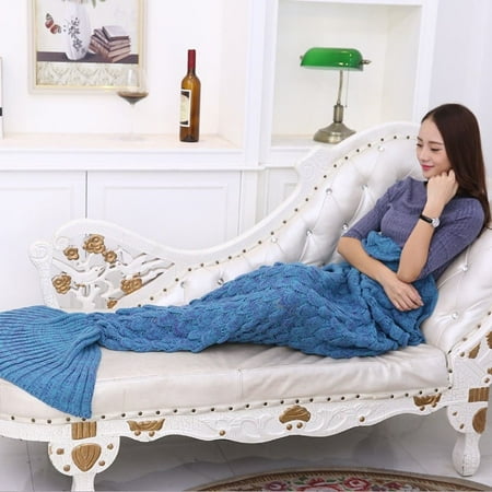 Mermaid Tail Sofa Beach Crocheted Cocoon Lapghan Handmade Quilt Rug Knit Blanket